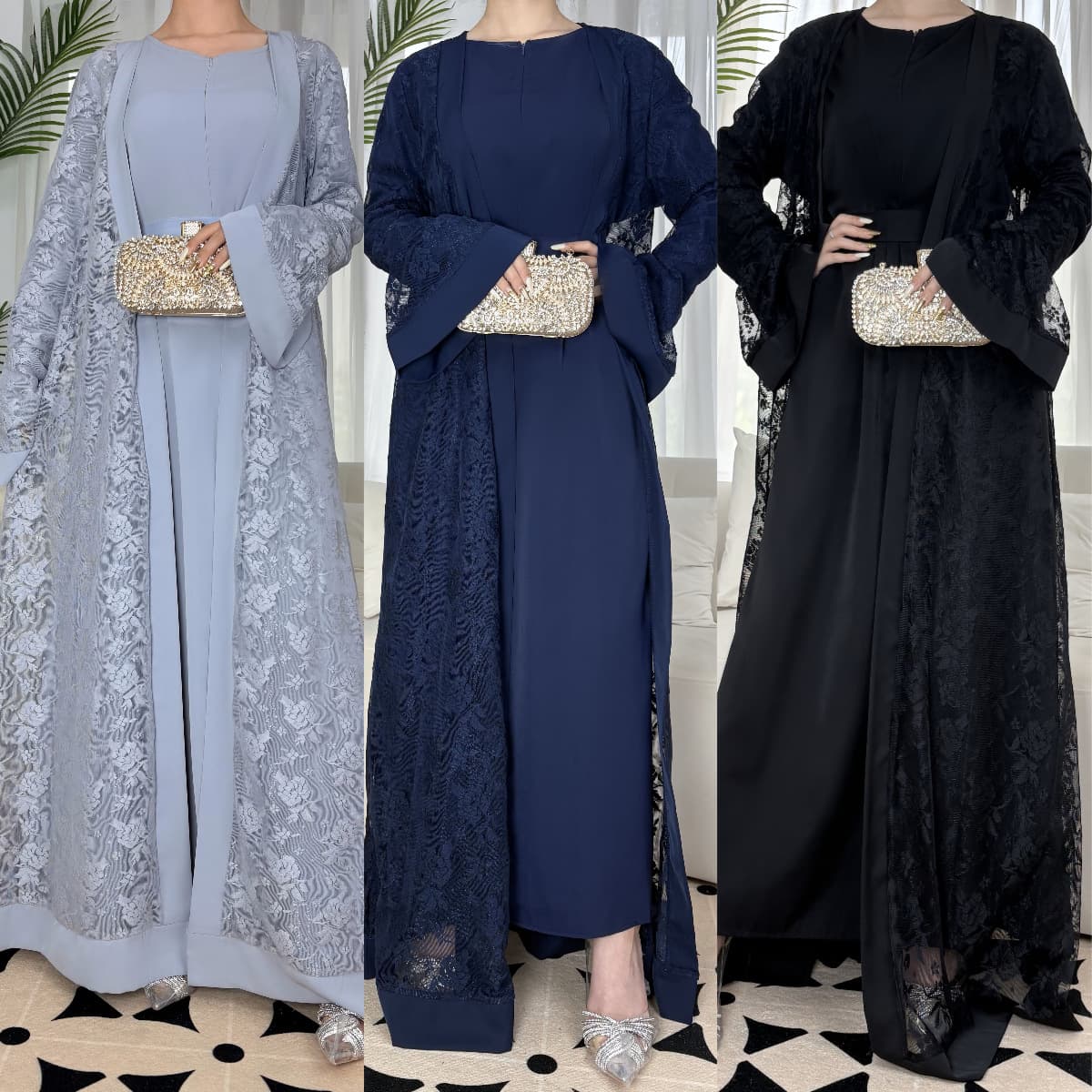 European and American cross-border lace two-piece dress simple women's long skirt