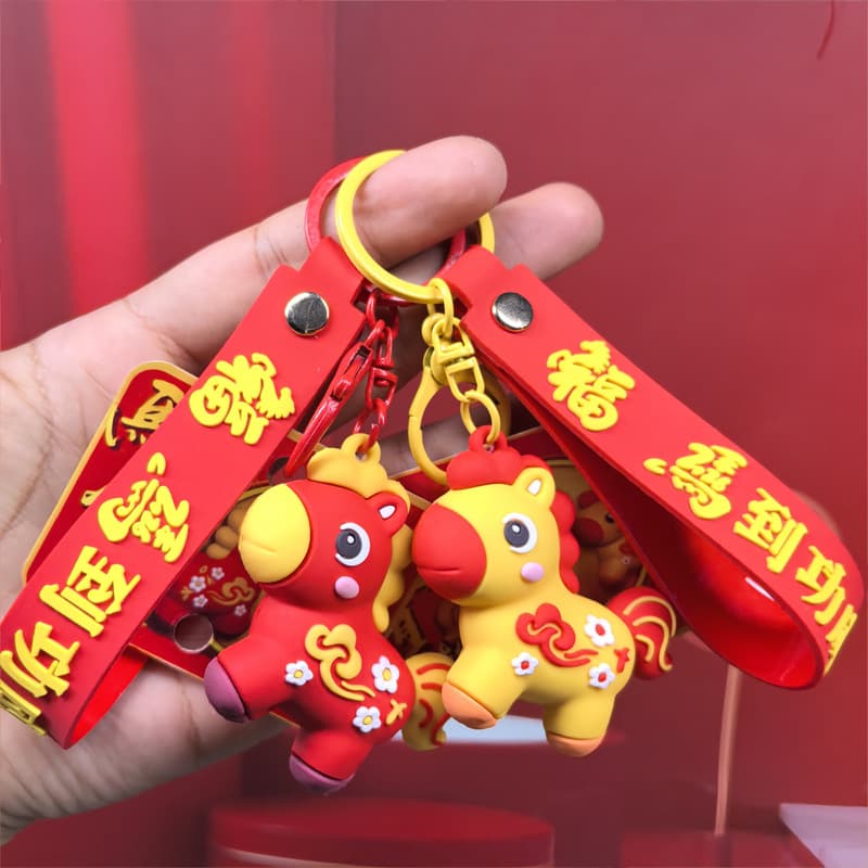 Cartoon Lucky Money Horse Keychain 2026 Year of the Horse Plush Backpack Keychain PVC Horse Mascot