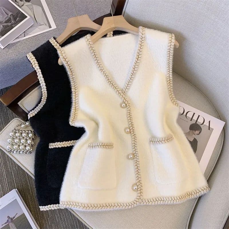 Knitted Vest Cardigan Sweater Autumn Winter New Style Little Chanel Style Vest Sweater for Women New