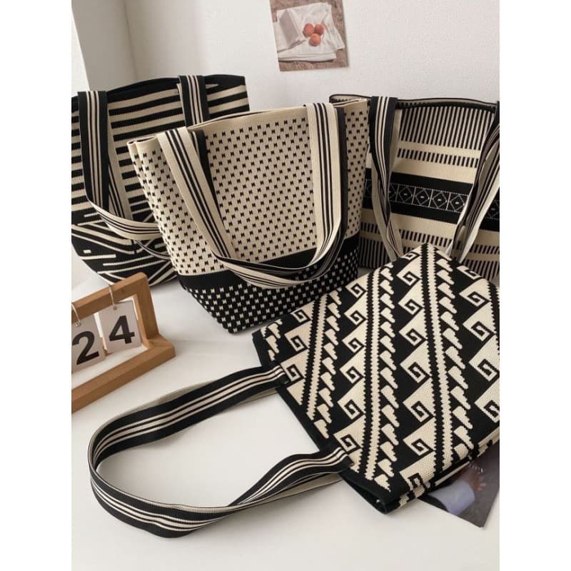 Cross-Border Versatile 3D Geometric Knitted Women's Bag, Large Capacity Travel Shoulder Bag, Fashionable Portable Bucket Bag Crossbody