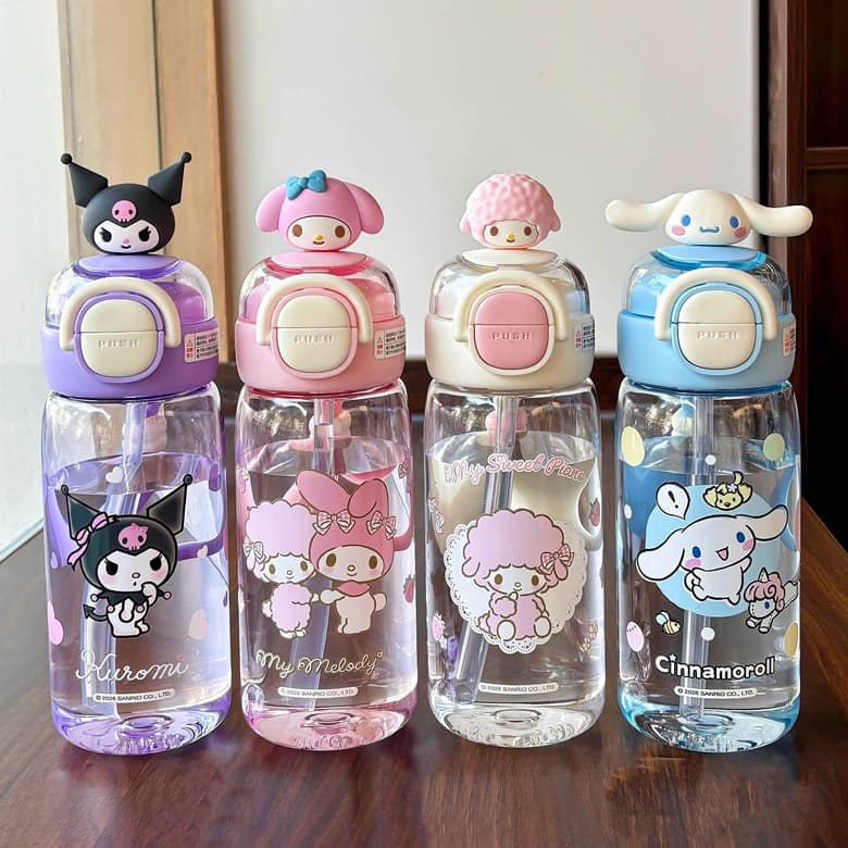 Sanrio Family Series Star Wish Double Drinking Plastic Cup Cartoon Hello Kitty Series Straw Cup Portable Water Bottle