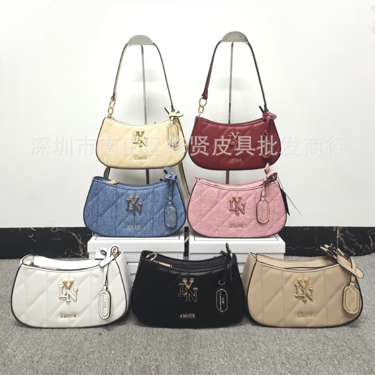 LYN 2026 spring new art word armpit bag denim baguette bag hand-held shoulder crossbody bag for women