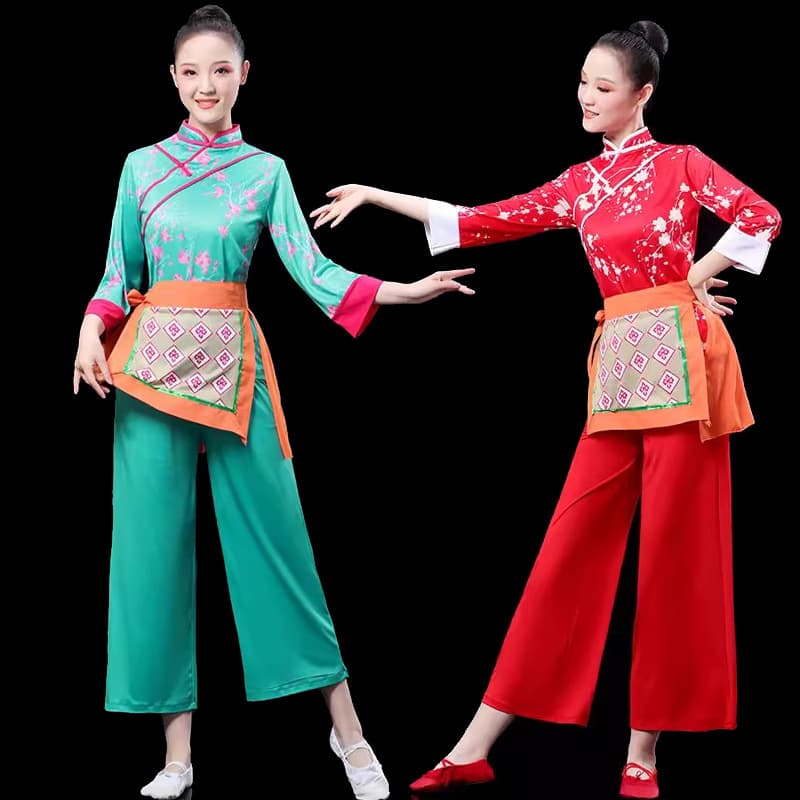 Elastic Milk Silk Tea-Picking Performance Costume Yangko Dance Square Dance Group Team Building Fitness Sports Competition
