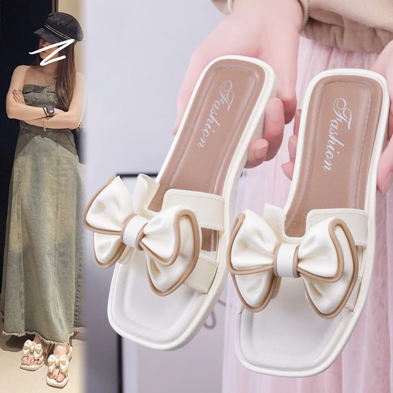 Slippers for women summer outer wear women's flat non-slip soft bottom slippers wholesale casual bow tie slippers for women
