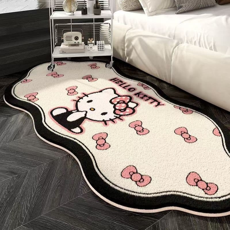 Cartoon Hello Kitty Shaped Faux Cashmere Rug, Thick and Easy to Care for Bedside Carpet, Home Use Cold-Insulating Window Sill Mat