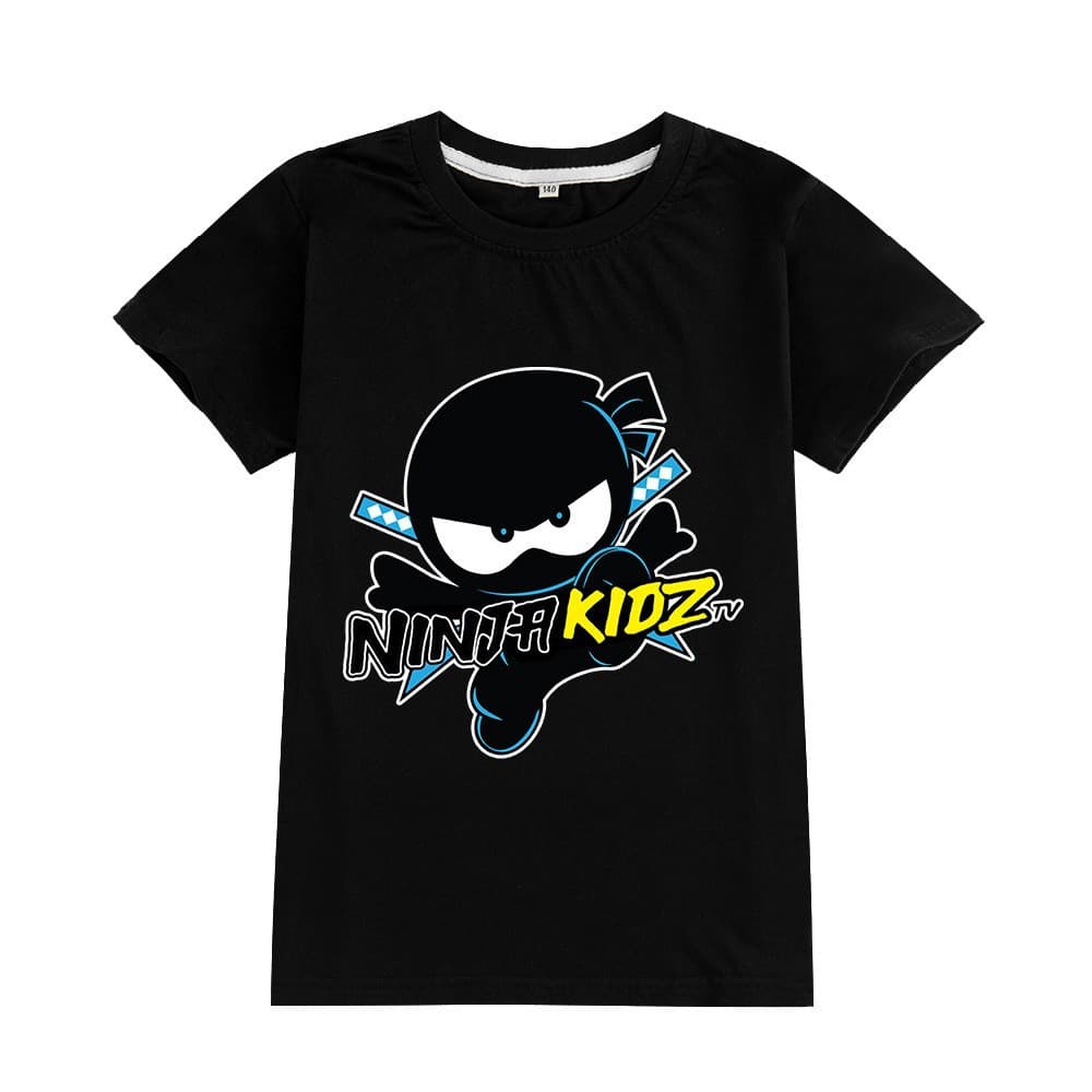 Cross-Border Hot Selling Cartoon NINJA KIDZ Boys and Girls Short Sleeve T-Shirt Children's Top A077