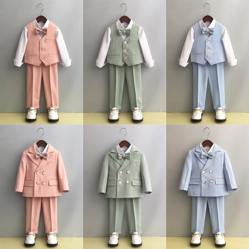 Children's Suit Set Spring Autumn Floral Boy Wedding Performance Suit British Style Young Boy Blazer