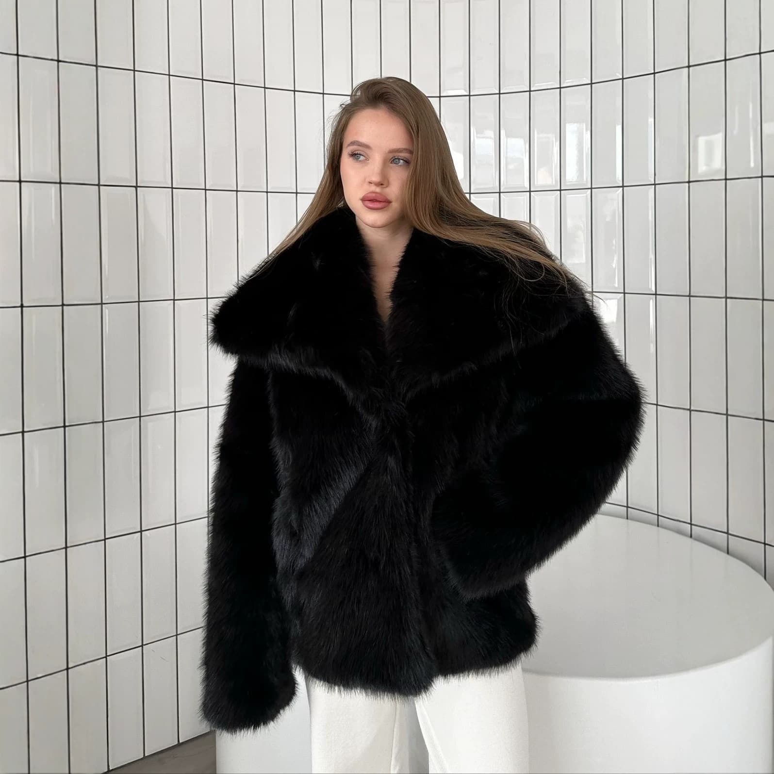 Cross-Border Bestseller Autumn/Winter Faux Fur Coat, Large Lapel Loose Elegant Fox Fur Coat for Women, Versatile Fur Coat