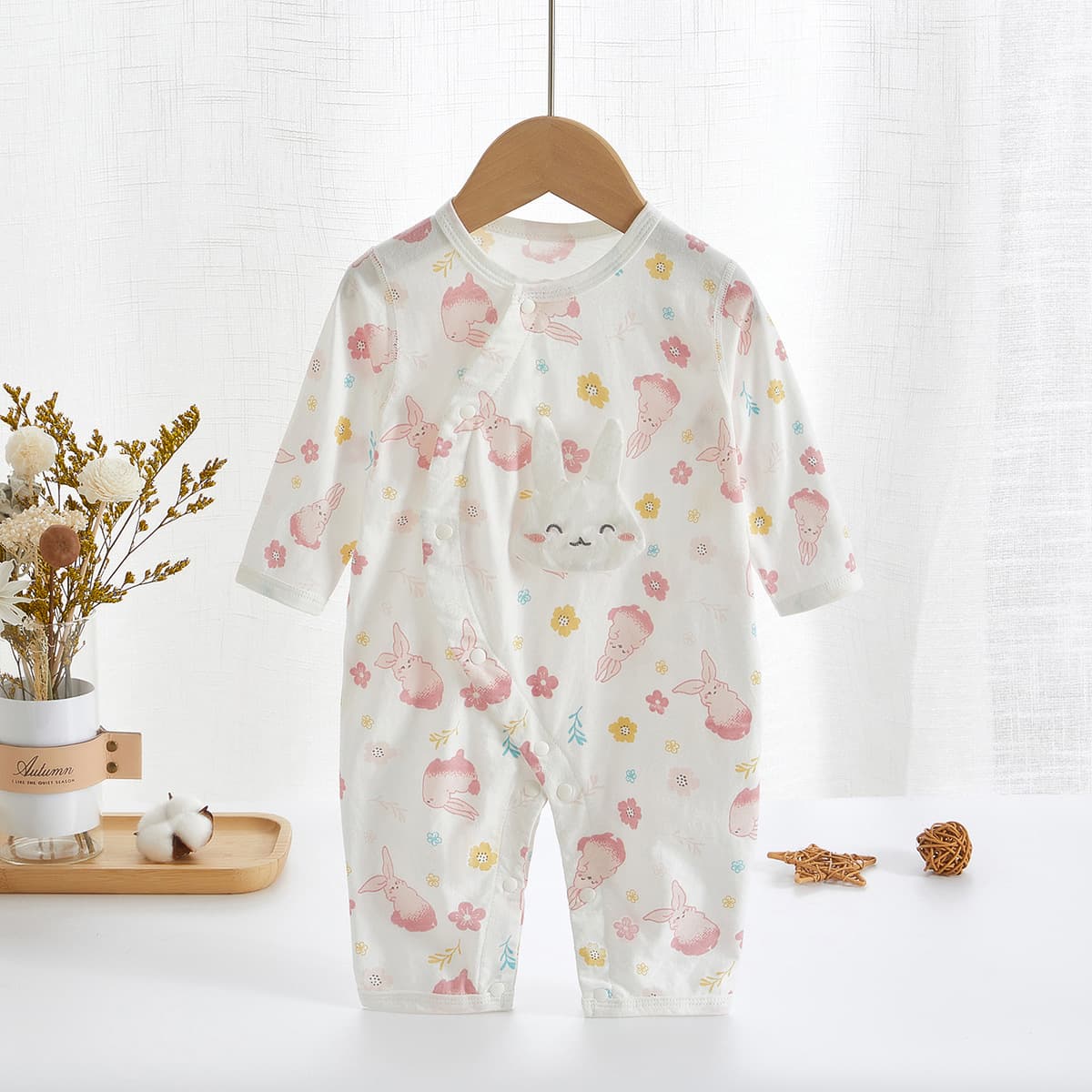 Newborn seamless long-sleeve baby onesie, spring/autumn/summer, pure cotton single-layer, baby romper, crawling suit