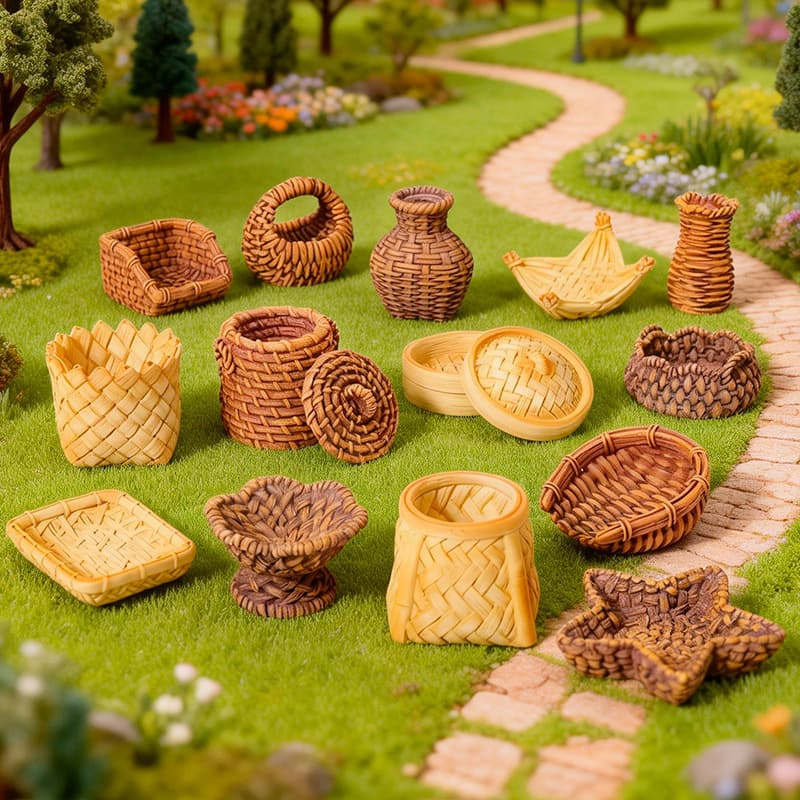 Micro landscape creative simulation rattan basket bamboo basket prop diy decoration accessories mini miniature ornaments