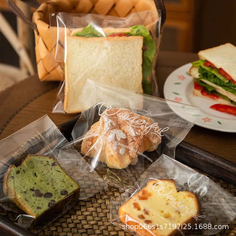 Bread packaging bag, bagel sandwich, transparent self-adhesive bag, small biscuits, individual toast, self-sealing packaging bag for baking