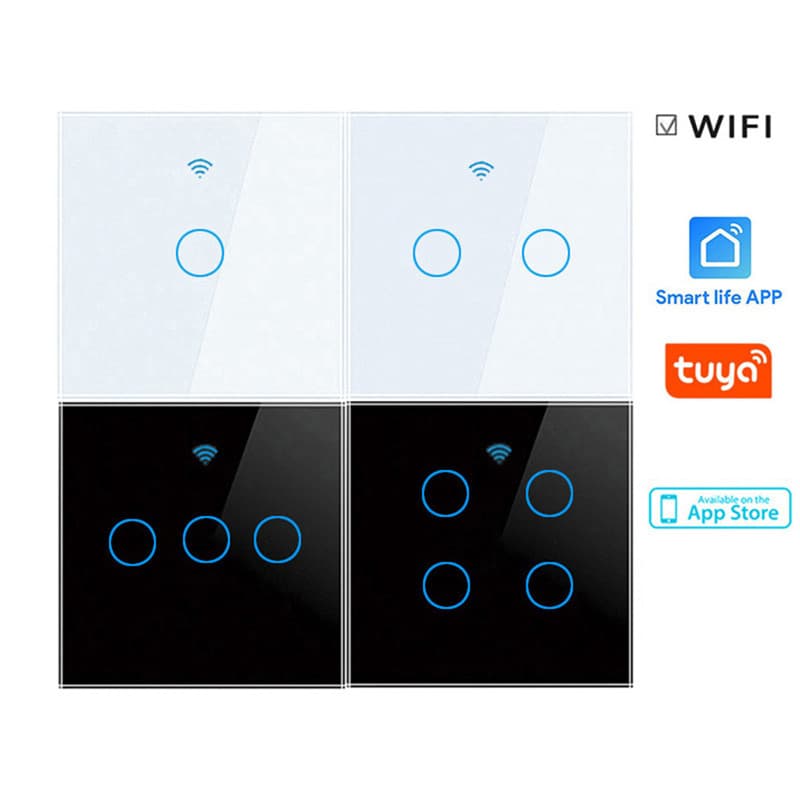 EU Standard Tuya WiFi Smart Switch Zero-Fire Wire / Single Zero-Fire Universal Touch Switch APP Control Button Backlight