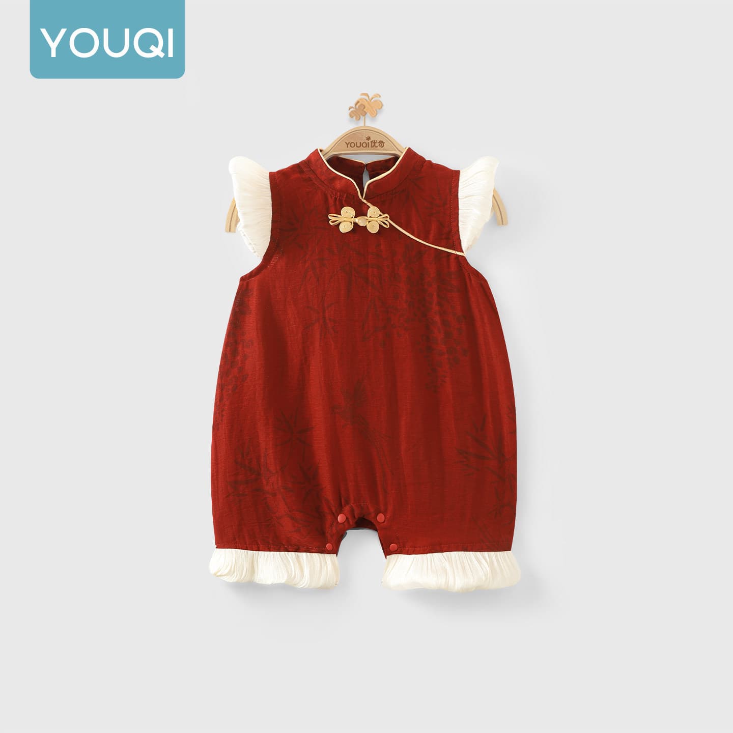 Youqi Newborn Baby Clothes Summer 26 Full Moon 100 Days 1st Birthday Red Festive Harsuit Baby Onesie