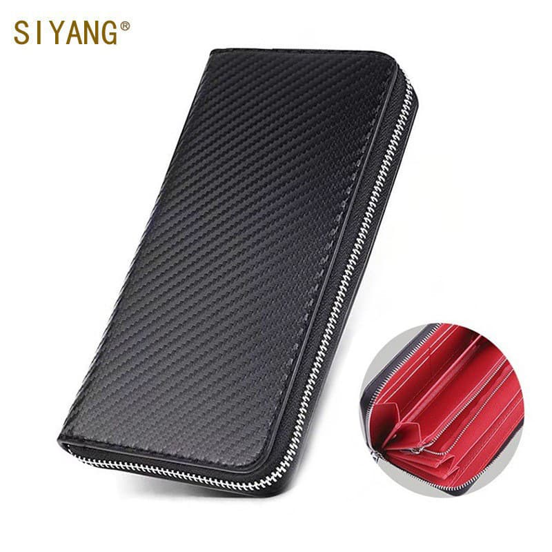 New Carbon Fiber Ultrafiber Leather Long Zipper Men's Wallet Women's Coin Purse Trendy