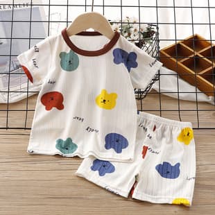 Summer Children's Ice Silk Set Middle and Small Kids Short Sleeve Air Conditioning Suit Boys Girls Lightweight Breathable Homewear Summer Style