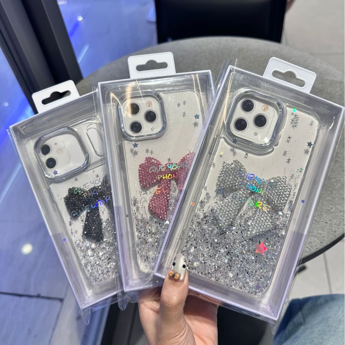Glue bow suitable for iPhone 17 PROMAX mobile phone case Apple 16 three-dimensional glitter diamond 15 transparent case
