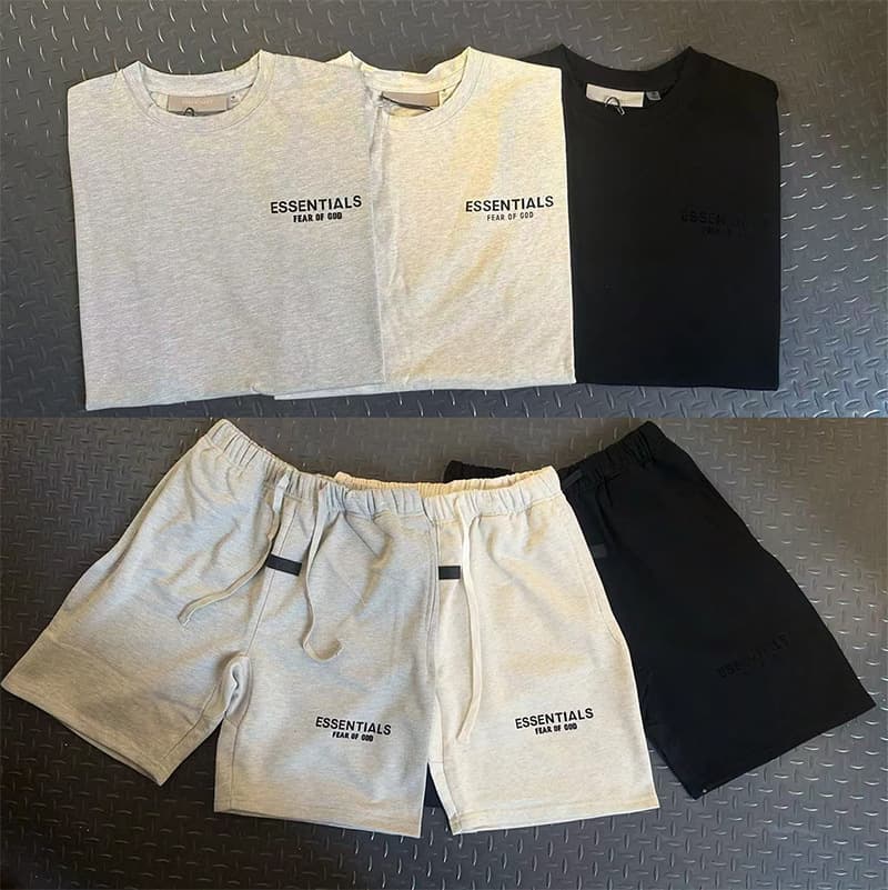 Cross-border Flocked Letter Essentials Short Sleeve T-Shirt Men Women Hip Hop Half Sleeve Streetwear High Street FOG American Style Top