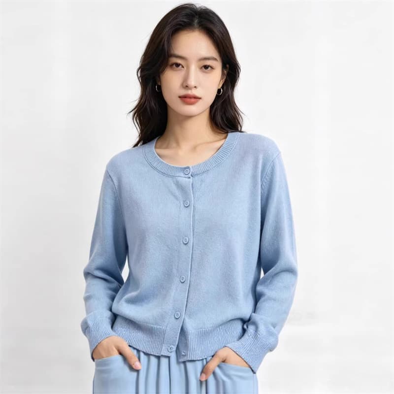 Korean style simple commuting loose casual knitted cardigan for women spring and autumn new long-sleeved round neck thin sweater tops for women
