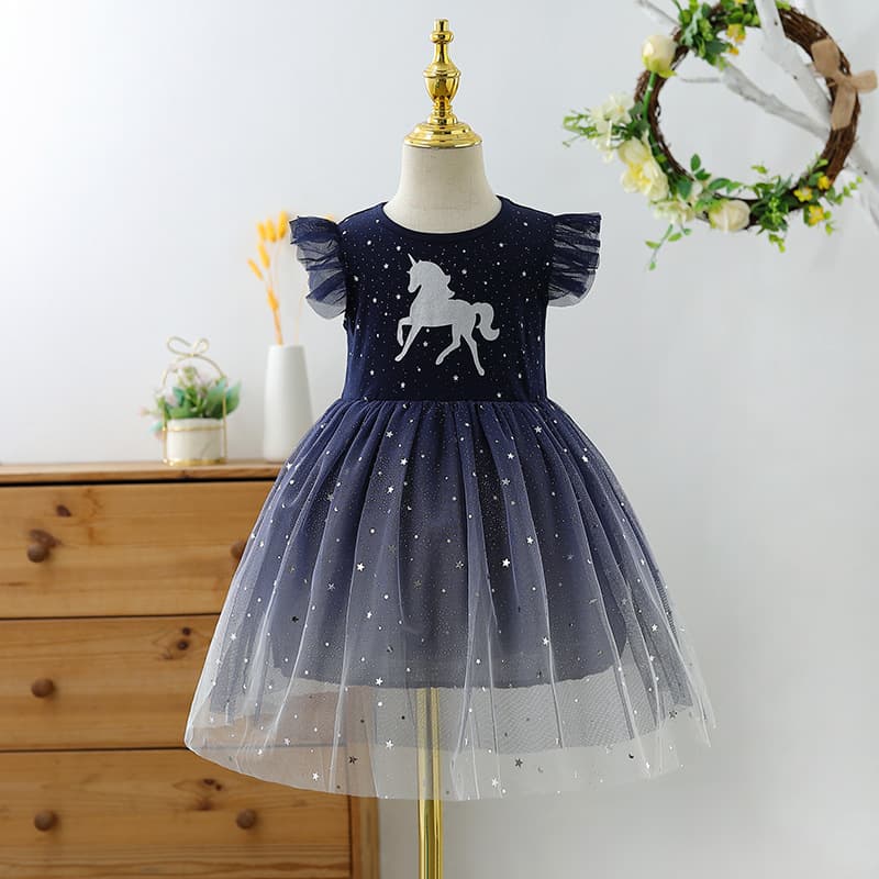 Dreamy Fashionable Short Sleeve Unicorn Dress Children's Skirt Korean Style Princess Dress for Girls Kids' Casual Wear