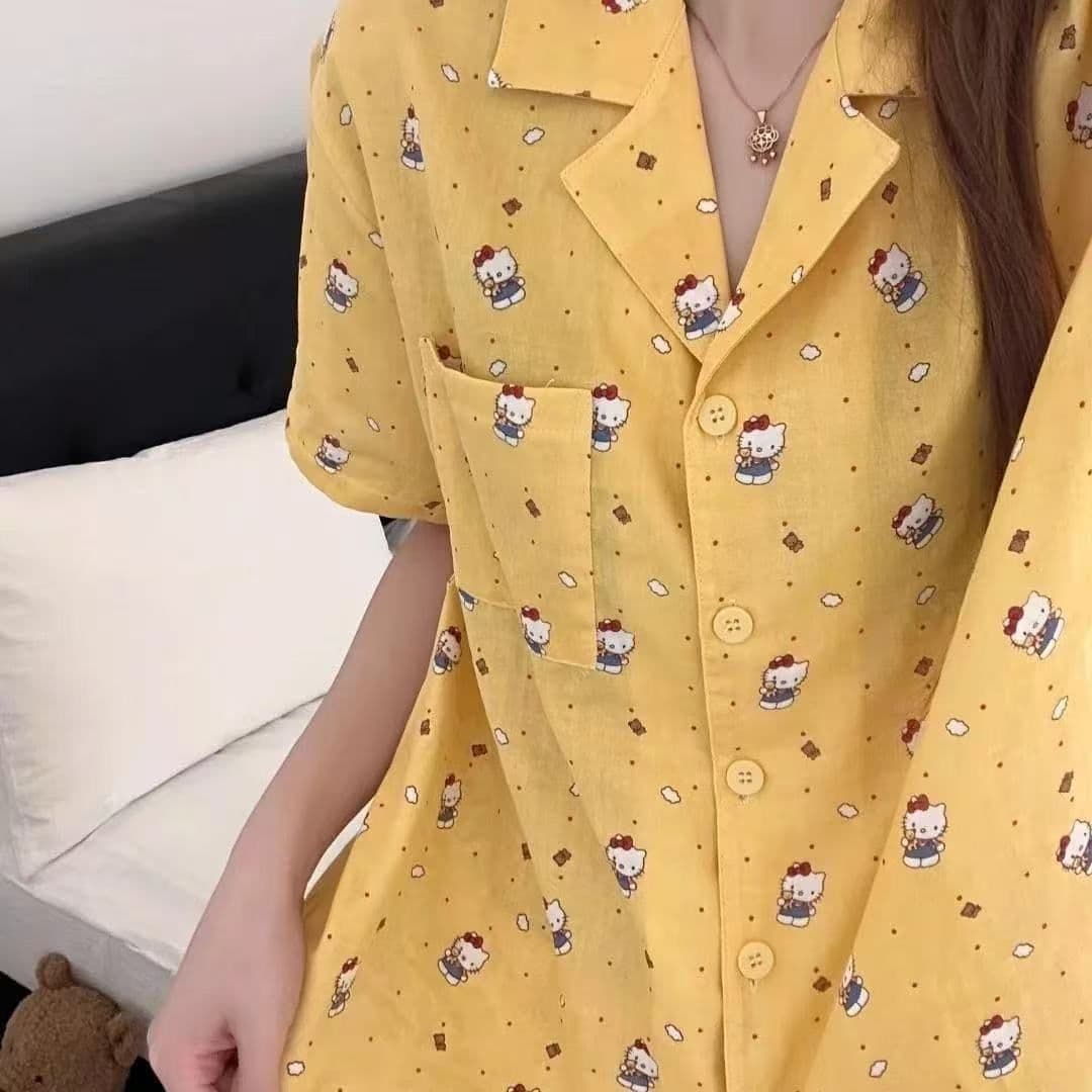 Cute Girl Cartoon Kitty Printed Pajamas for Women, New Spring and Summer Plus Size Homewear Set, Suitable for Outerwear, Cross-Border