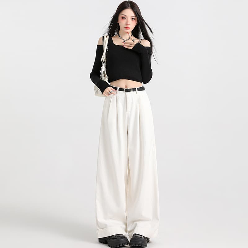 White Pleated Wide-Leg Jeans for Women 2026 Spring New Arrival, Draped High-End Loose Straight High-Waist Floor-Length Pants