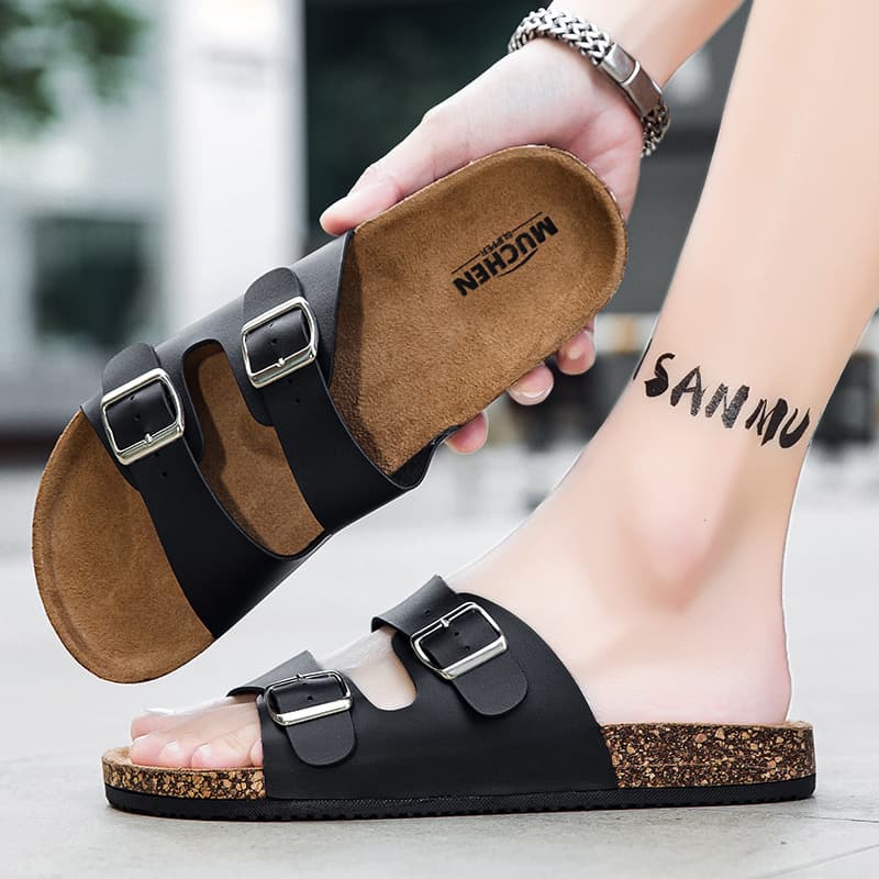 Summer Birkenstock Sandals Casual Outdoor Double Buckle Open Toe Couple Slides Cross-border Bestseller Retro Men's Flip Flops