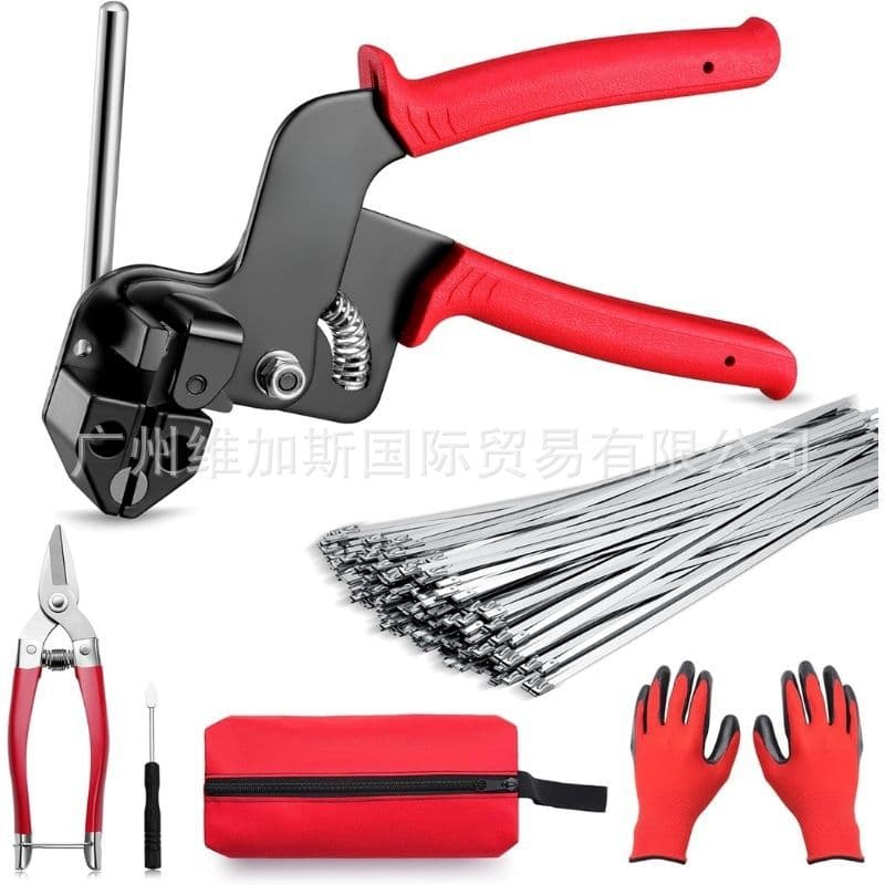 Stainless Steel Cable Tie Pliers Set Metal Zip Tie Gun Self-Locking Stainless Steel Cable Tie Cutter with Gloves