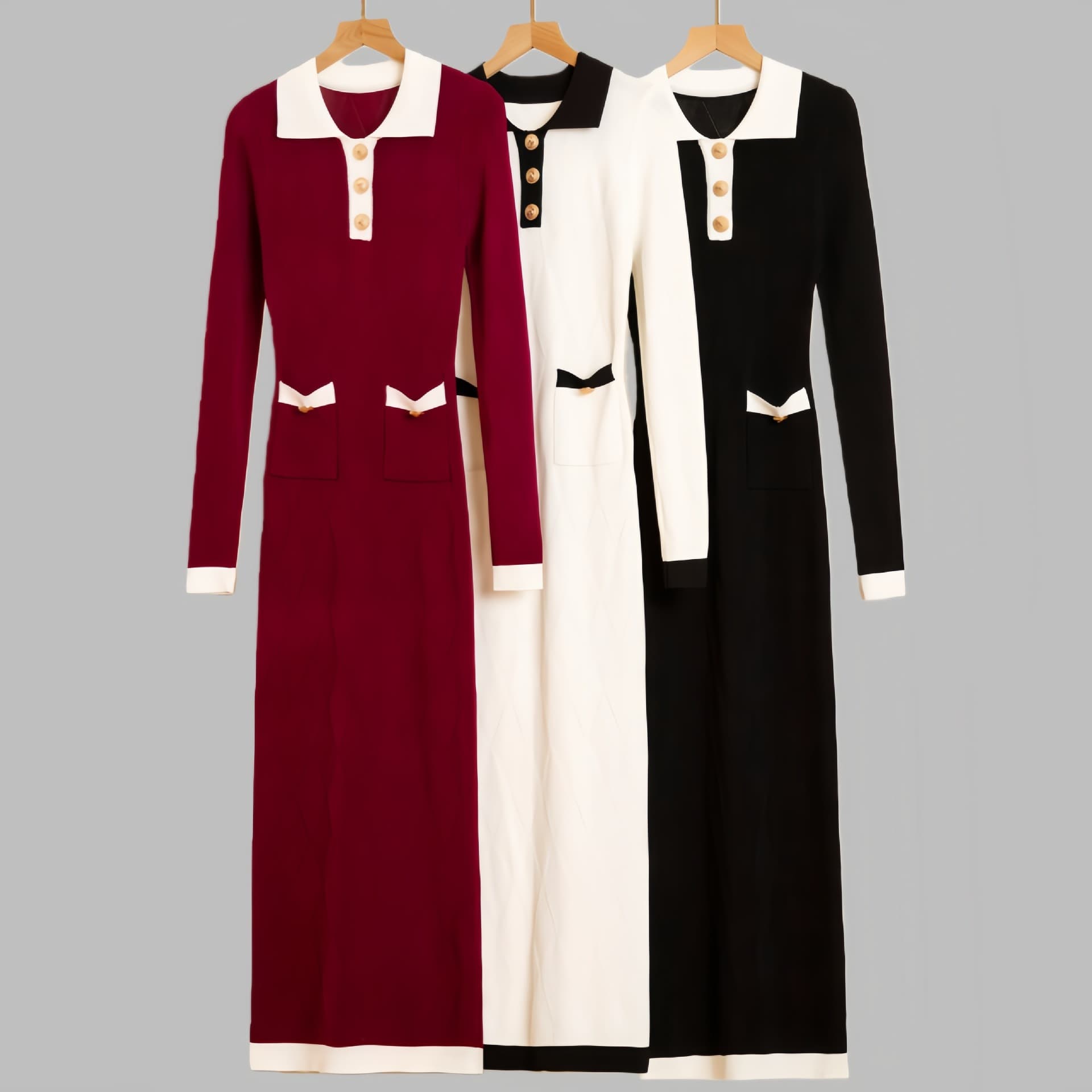 Customized cross-border new knitted dress, European and American style autumn and winter sweater dress with collar, tight-fitting knitted long dress