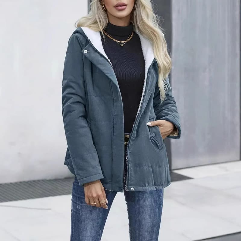 2024 Fall/Winter New European American Cross-border TEMU Fleece-Lined Women's Hooded Cotton Coat College Style Long-Sleeve Cotton Jacket Short Outwear