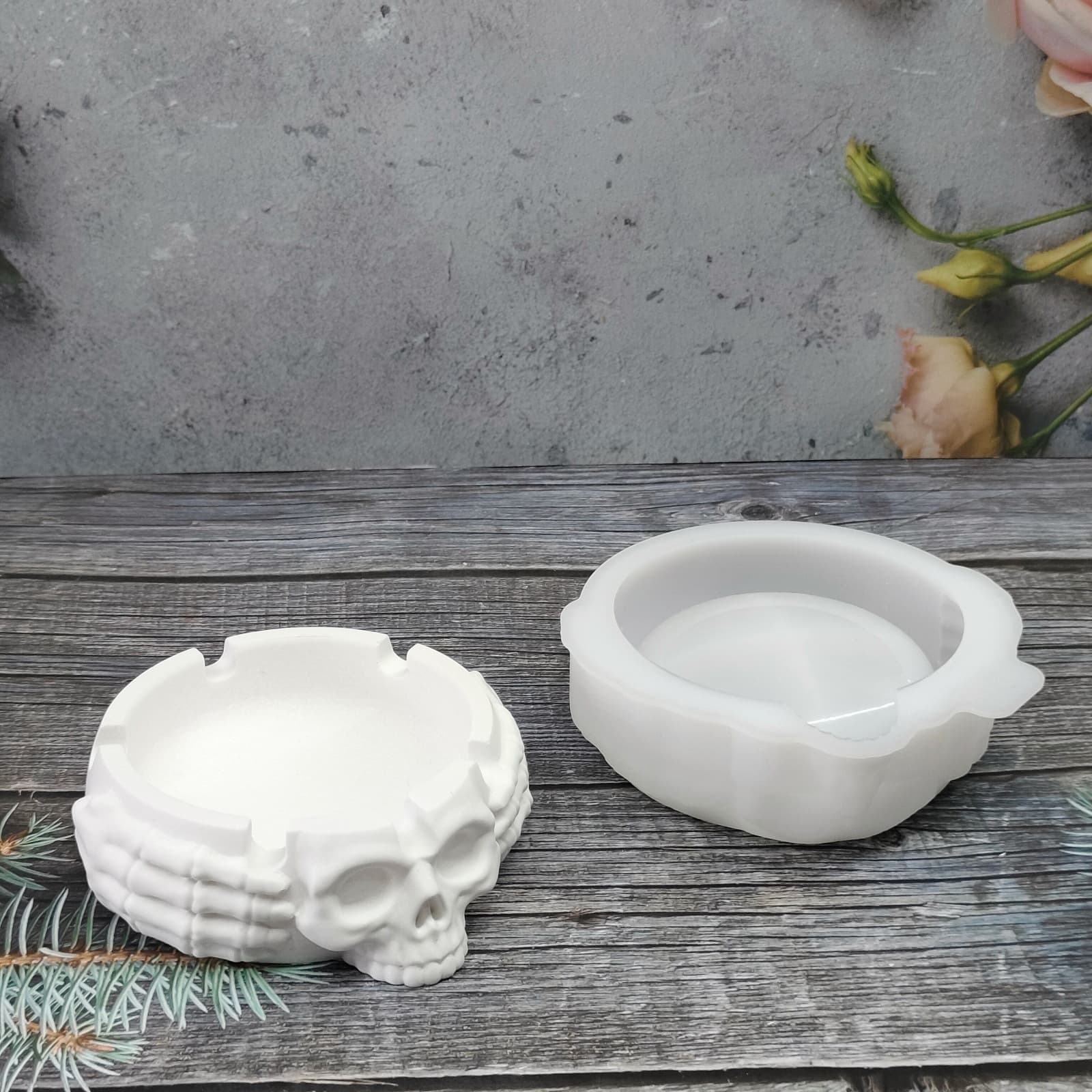 S2928 Skull Ashtray Decorative Cement Plaster Mold DIY Silicone Mold