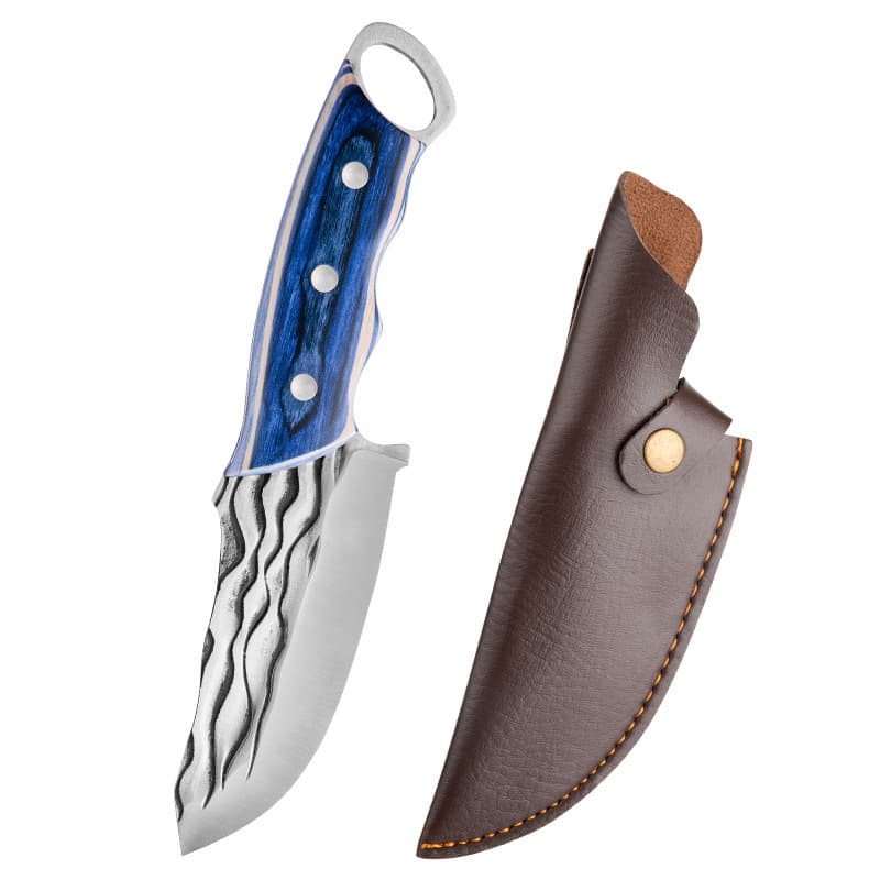 Stainless Steel Forged Outdoor Blue Whale Bone Scraper with Sheath, Meat Cutting and Boning Tool for Beef and Mutton, Camping Knife
