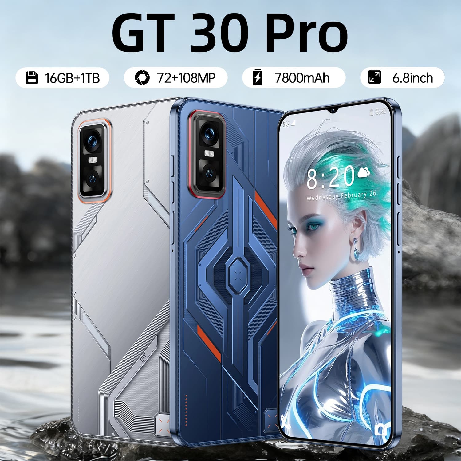 Foreign Trade Hot-Selling Cross-Border Mobile Phone GT30 Pro Global Version 16+1TB Large-Screen Smartphone Wholesale Factory Direct Sales