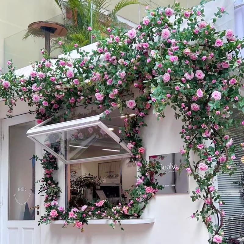 Rose Waterfall Decorative Wall Scene Entrance Faux Flower Wall Pipe Cover Artificial Flower Vine Social Media Hotspot