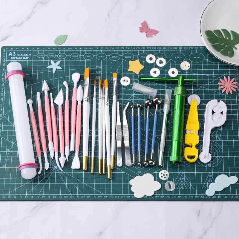 Fondant DIY Basic Tool Set: Carving Board, Rolling Pin, Shaping Tools, Crimping Wheel Knife, Grooving Tools