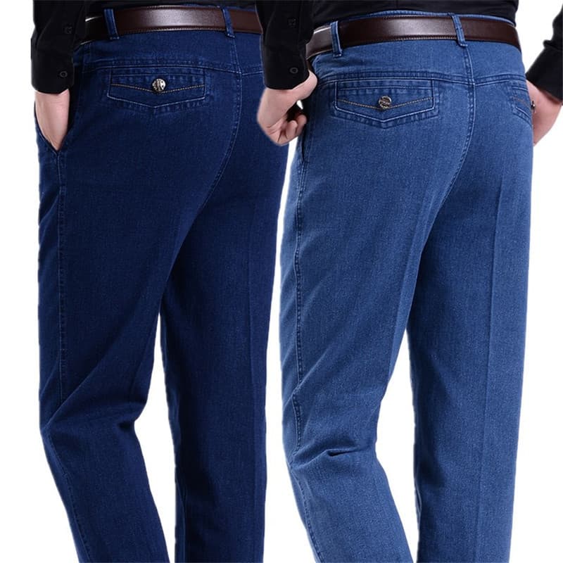 Men's Jeans Spring/Summer High Waist Straight Loose Fit Stretch, Middle-Aged and Elderly High Waist Men's Jeans Wholesale