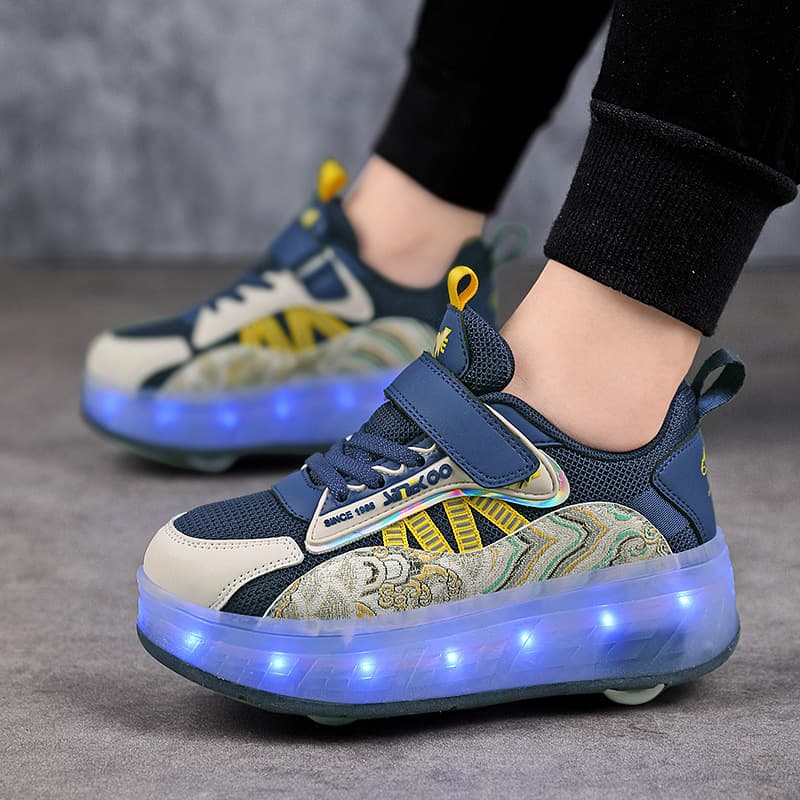 2406 Children's Heelys with Twist Buckle LED Flashing Shoes Four-Wheel Roller Skates Boys Kids Sneakers Sports Shoes for Older Children