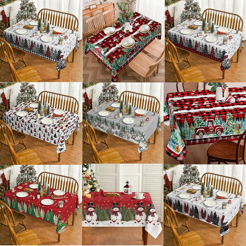 Christmas polyester tablecloth snowman print decorative cloth light and stain-resistant restaurant atmosphere decoration long tablecloth wholesale