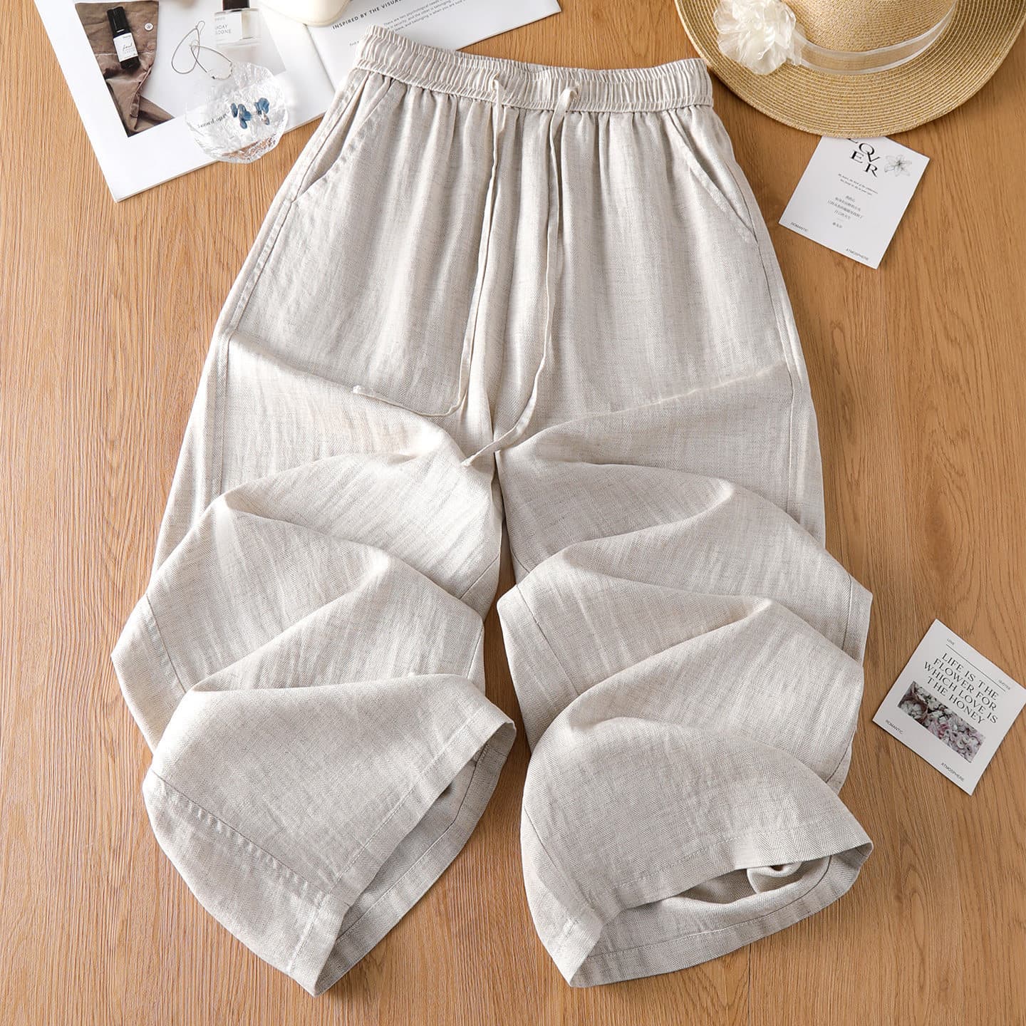 Hemp Natural Tencel Linen Wide Leg Pants Women's 2026 Summer New Cotton and Linen Casual Pants Ice Silk Nine-Point Straight Pants