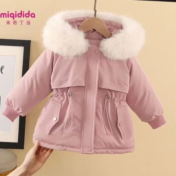 Girls' Cotton Winter Coat, Children's Waist-Tied Puffer Jacket, New Stylish Baby Thick Cotton Padded Outerwear, Spring/Autumn Style