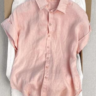 French Style Pink Short Sleeve Blouse for Women Summer 2026 New Loose Relaxed Fit Casual Slimming Office Top