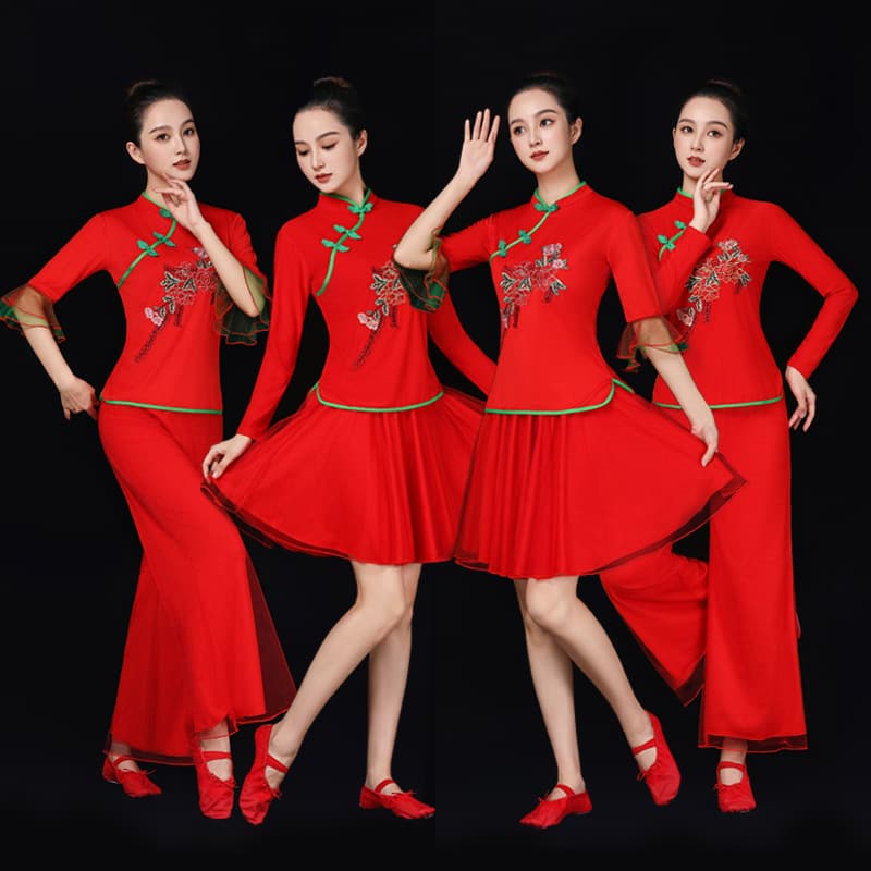 New Square Dance Costume Set for Middle-Aged and Elderly Women Classical Ethnic Style Yangge Dance Performance Outfit