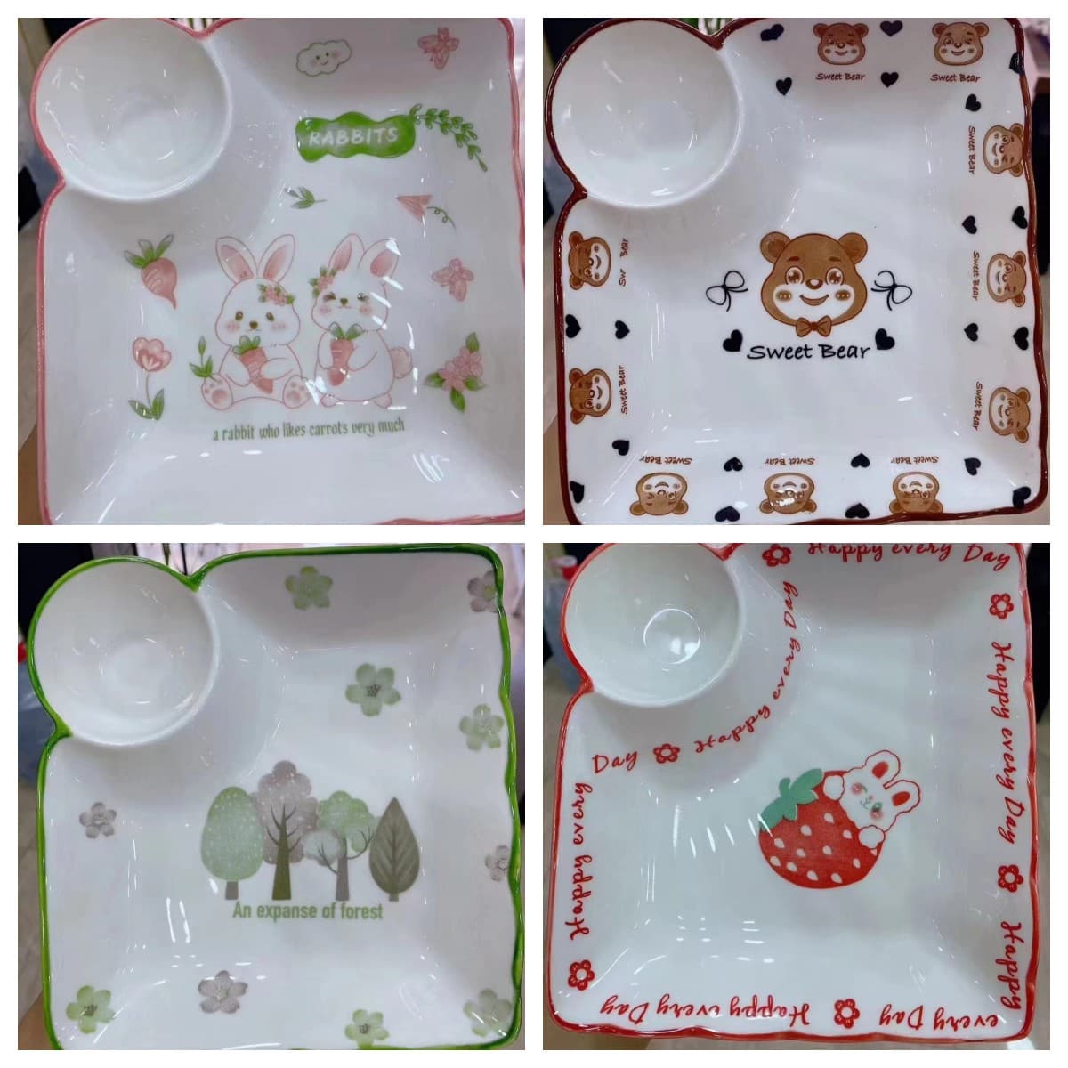 Creative Ceramic Dumpling Plate with Vinegar Dish, Breakfast Divided Plate, Home Vegetable Dish, Japanese Style Square Plate