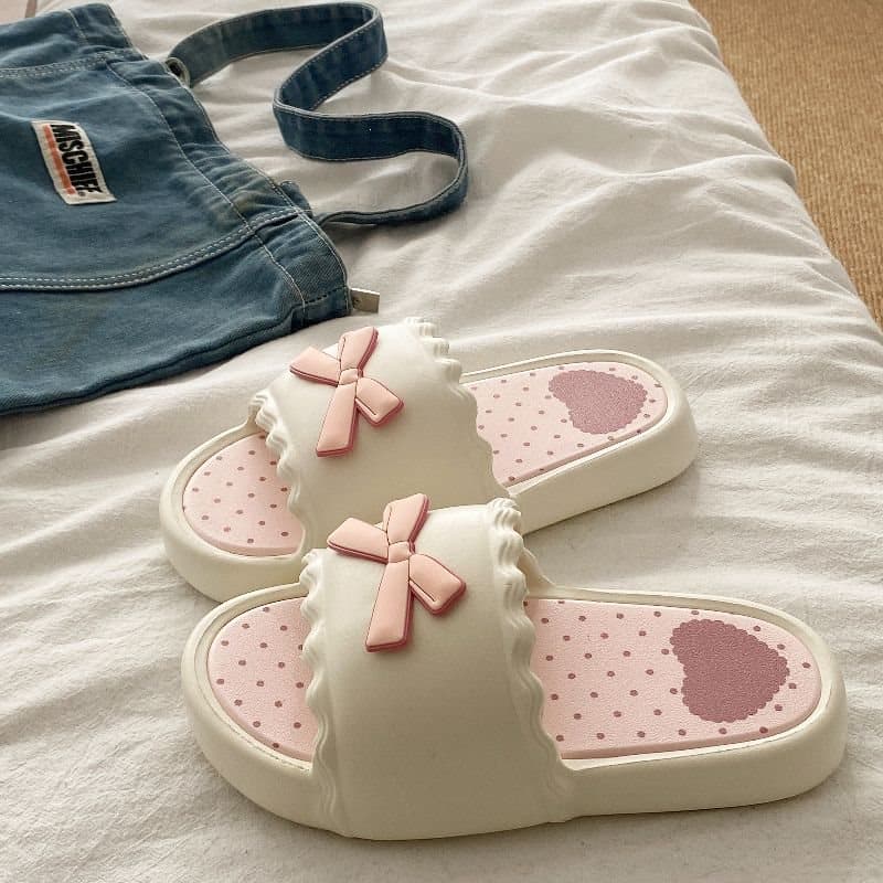 Soft Sole Pink Bow Slippers for Women Summer Indoor Bathroom Dormitory Sandals