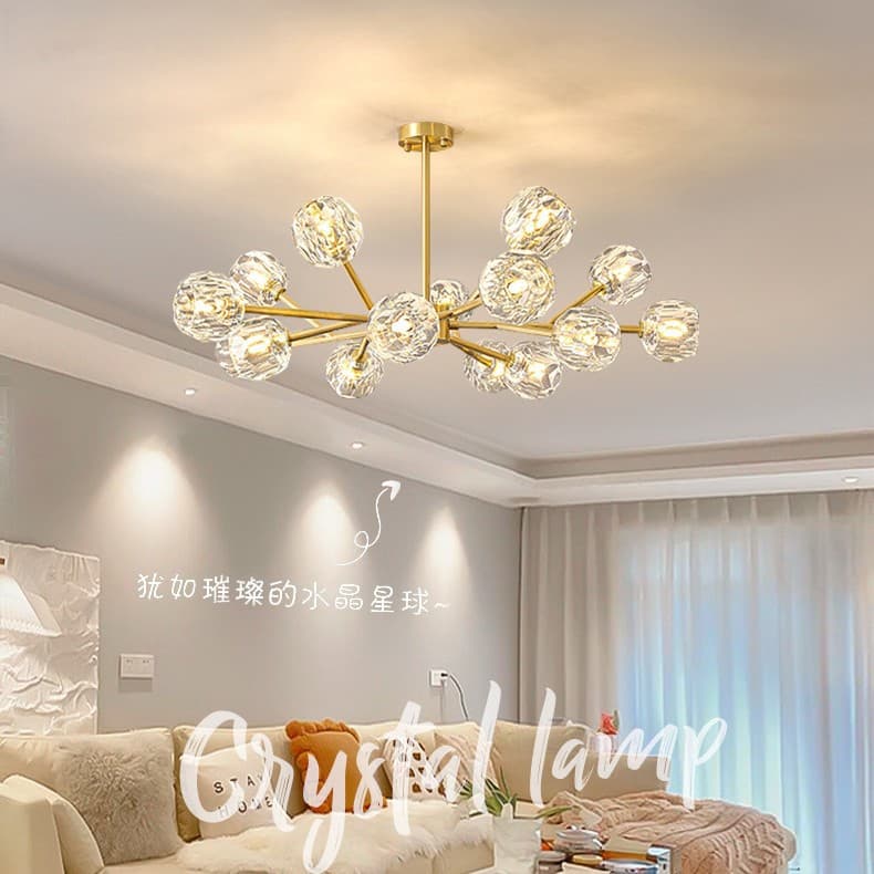 Cross-Mirror Nordic Pendant Light, Modern Minimalist Crystal Living Room Light Luxury Trendy Creative Magic Bean Molecule Light Bedroom Dining Room Light
