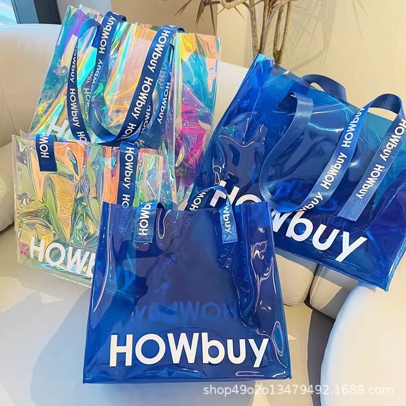 PVC Laser Plastic Tote Bag Transparent Gift Bag Colorful Jelly Bag Waterproof Shopping Large Capacity Bag