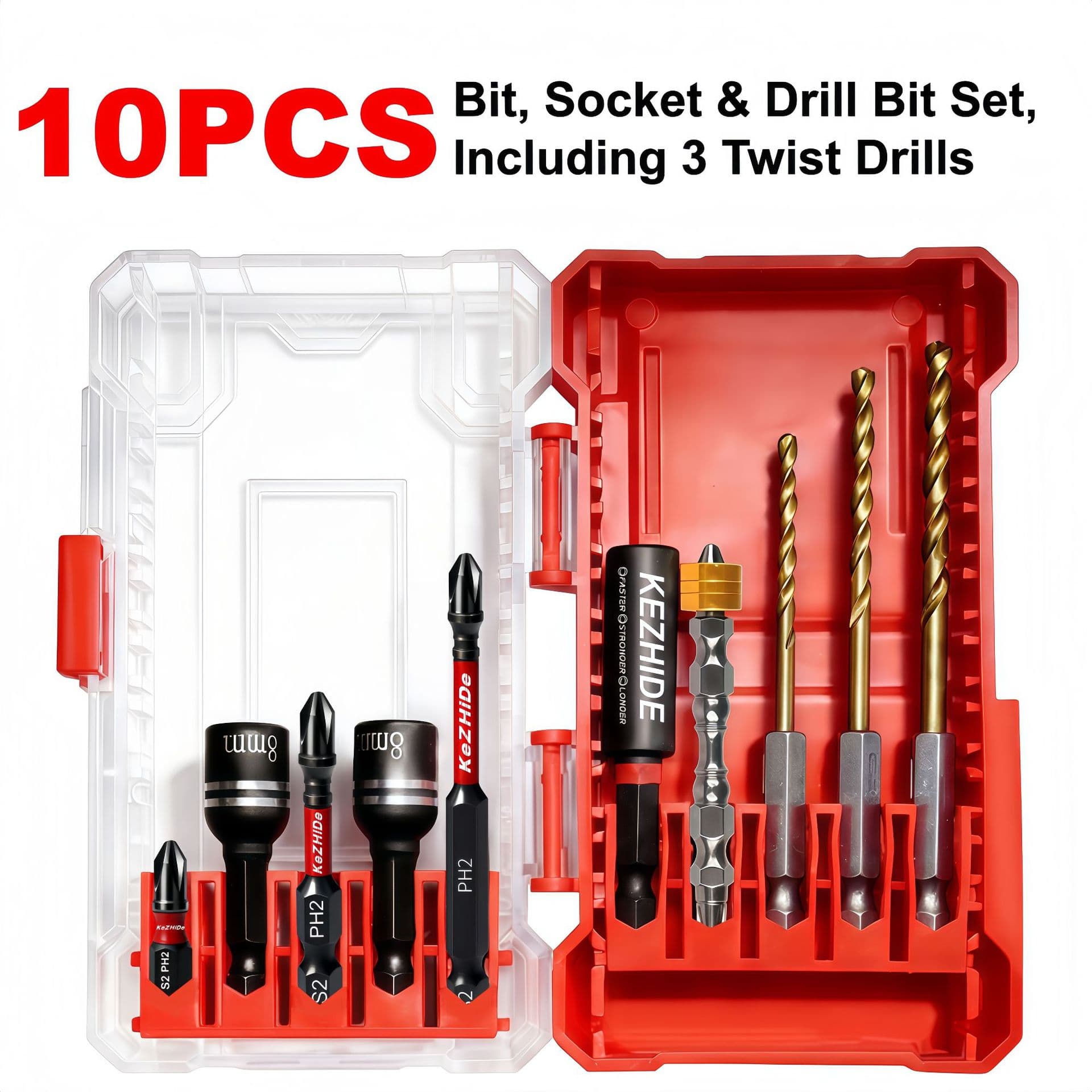 Customer-quality German bit and socket combination set 10-piece electric drill magnetic impact-resistant batch plastic box Phillips screwdriver
