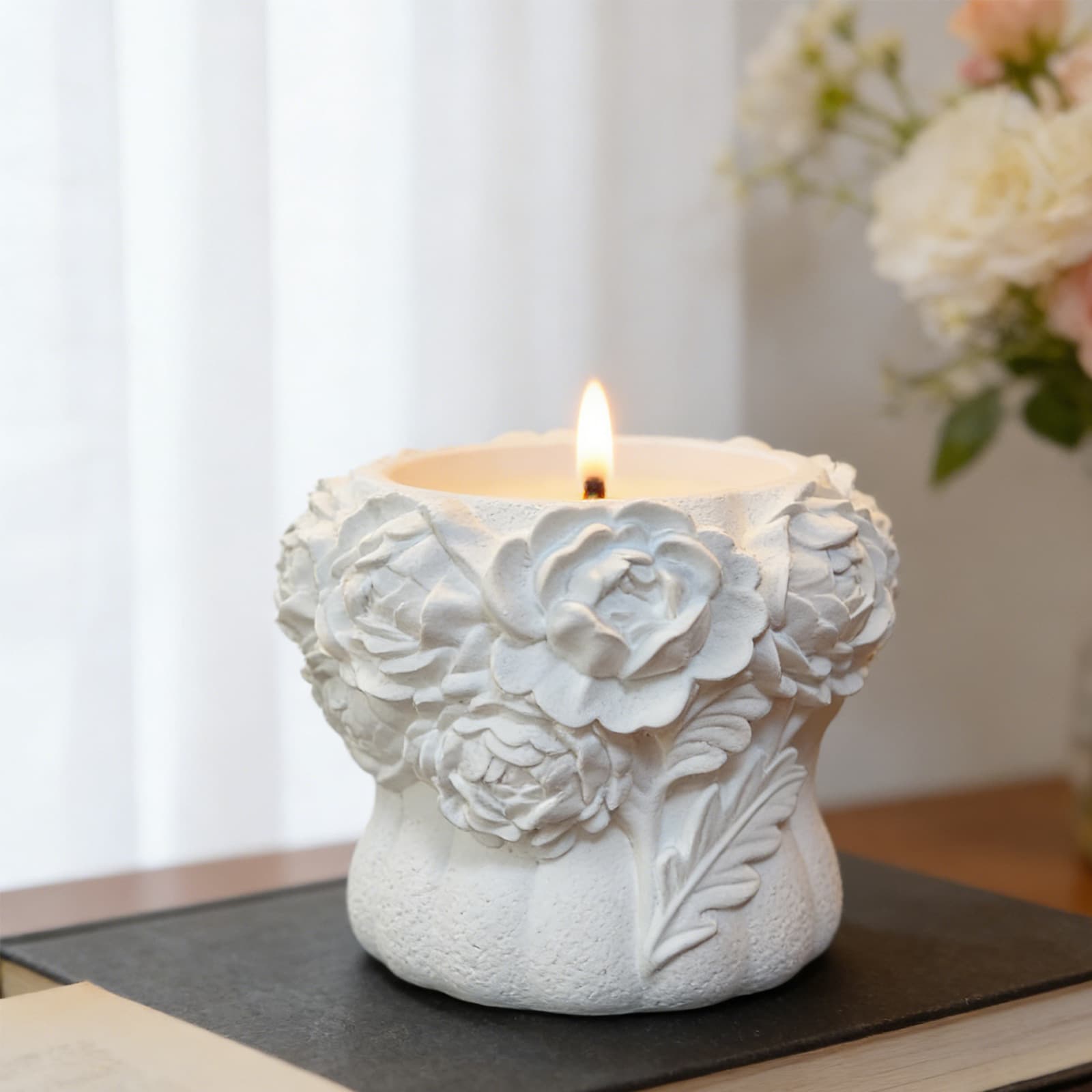 Lexin Peony Blossom Gypsum Cup Scented Candle Flower Pot Pen Holder Aromatherapy Stone Container DIY Creative Decoration