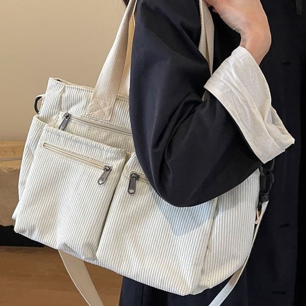 Large Capacity Corduroy Women's Bag, Simple Ladies' Shoulder Crossbody Bag, Versatile Girl's Corduroy Handbag for Commuting and Travel