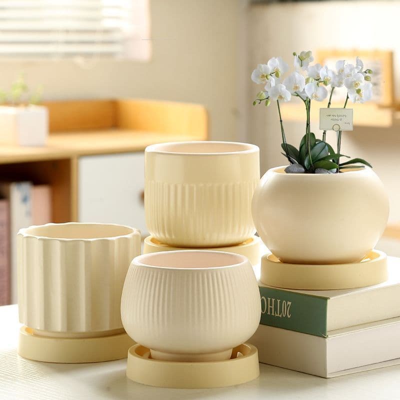 Ceramic Flower Pot, Home Luxury Nordic Style, Extra Large Pot for Succulents and Green Plants with Tray