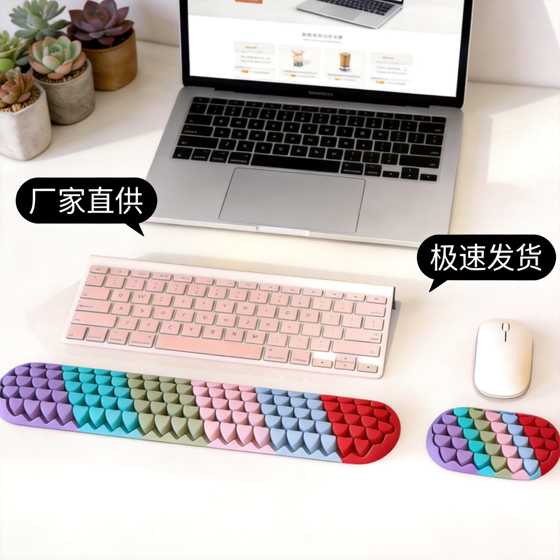 Cross-border Colorful Heart Silicone Keyboard Wrist Rest Mouse Pad Comfortable Ventilated Cushion Hand Rest Wrist Support